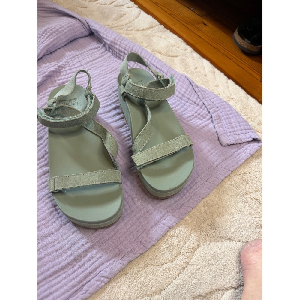 Reef Vista Higher Luna Sage Green Leather Platform Sandals Womens 10